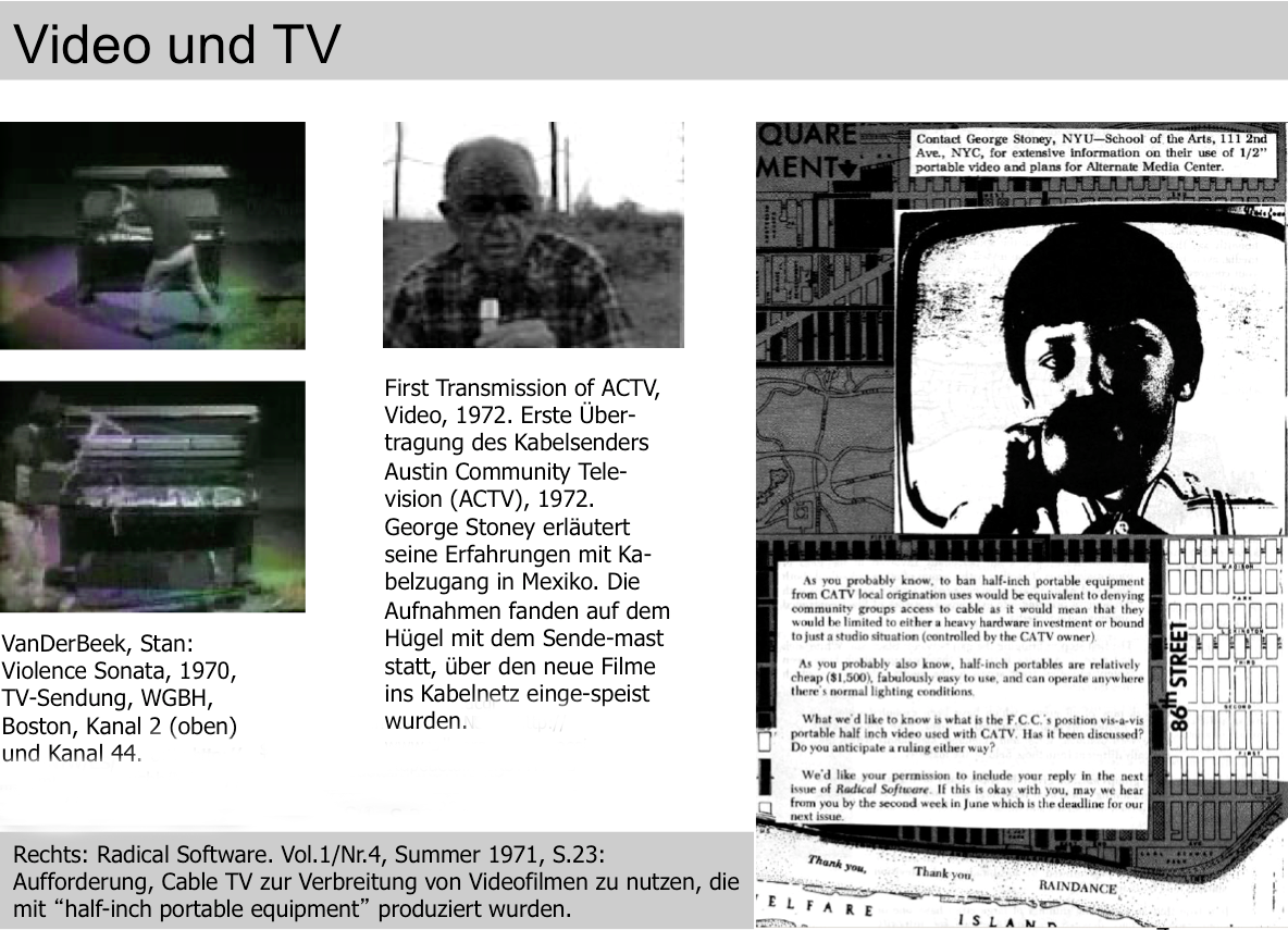 Video und TV: George Stoney, Stan Vanderbeek, Radical Software