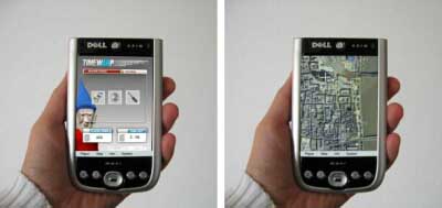 TimeWarp: PDA: Spielstandsanzeige (links) und Karte mit Standort (rechts)