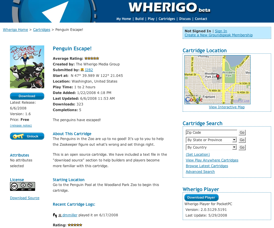 Wherigo: Cartridge Penguin Escape